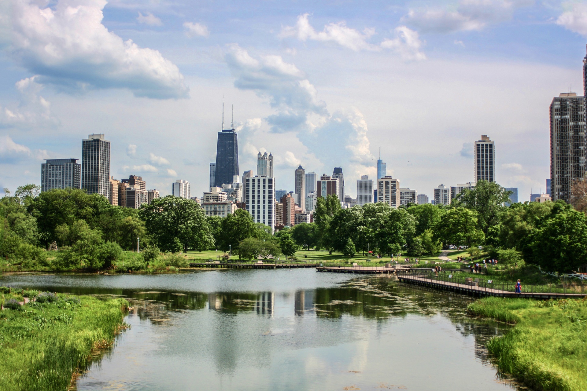 Chicago skyline at golden hour over Lake Michigan